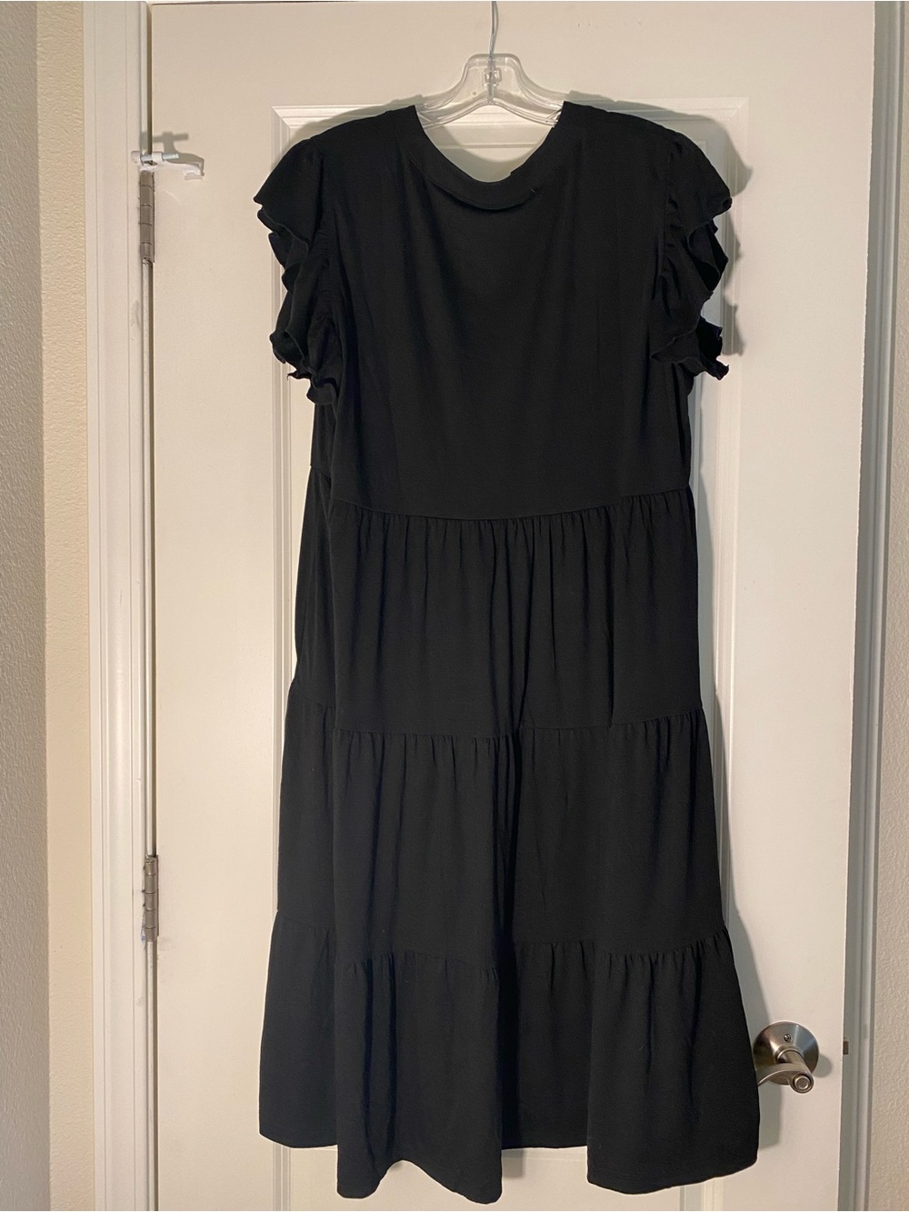 Black Ruffle Sleeve Midi Dress